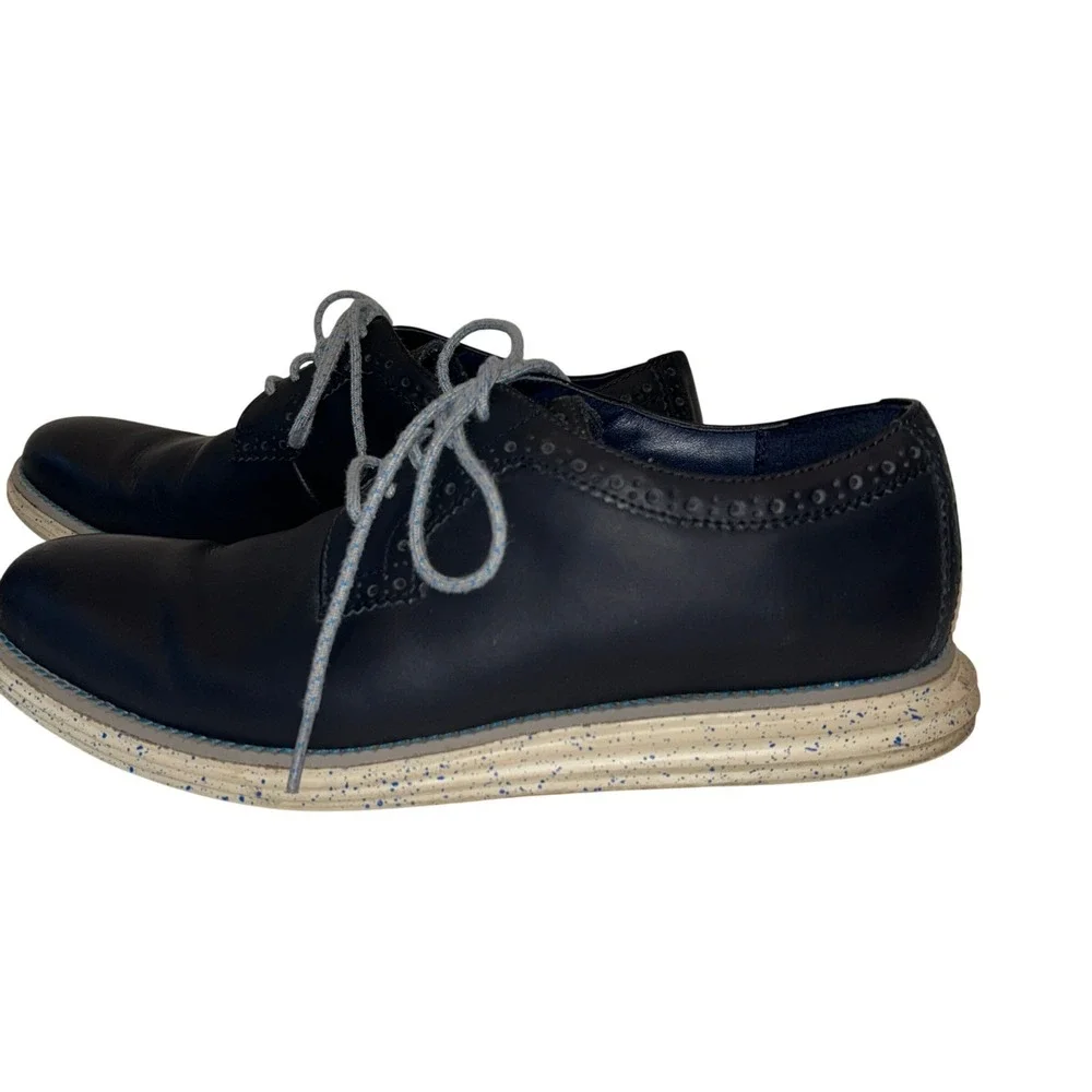Cole Haan Lunargrand Oxford 8.5 Mens Navy Blue Leather Wingtip Speckled C12091